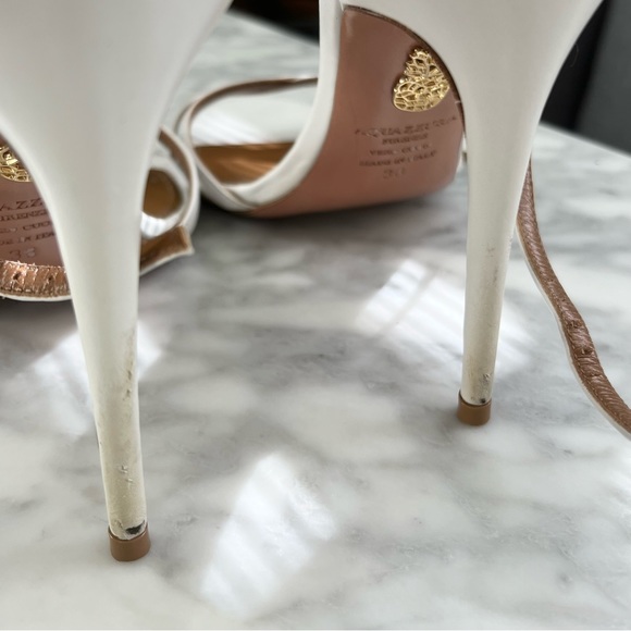 White Aquazzura Sandals, Heels 4.25” Wrap-Around Straps Includes Box & Dust Bag - Picture 6 of 6